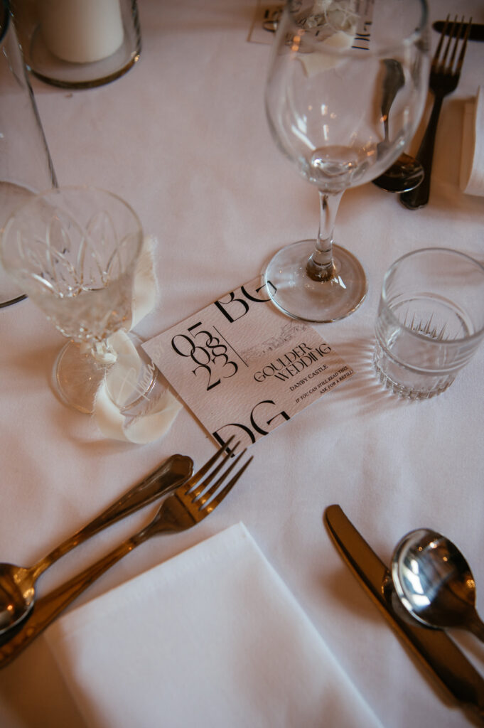 Modern contemporary wedding stationery at Danby Castle